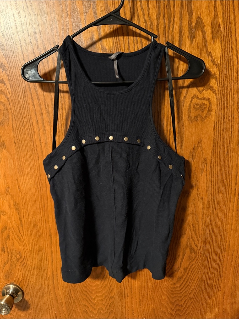 Anthropologie Black Tank Top with Gold Studs